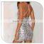 2016 Sexu Back Open Shiny Silver Sequin Bodycon Mini Evening Dress