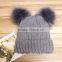 High Quality Cashmere Knitted Hat With Double Fur Poms KR-H010