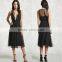 Top quality new summer for women slim black lace midi deep-V neck sexy fashion dress