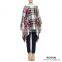 Women Bateau neckline Long cape sleeves Plaid Jacquard Fringe Poncho