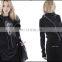 Women Black Assimetric Zip Collar Cotton Fleece Hood Sweatshirt Dark