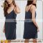 Women Summer Mini Cami Dress Woven Dress with Eyelet Details Adjustable Spaghetti Strap V-neck Dress in Black