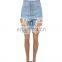 Wholesale washed blue Hollow Out holes jeans denim shorts for women