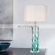 Handmade Crystal Table Lamp Green Living Room Lamp with Fabric Shade for Hotel Home Bed Side