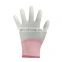Low price wholesale custom white PU gloves with nylon fingertip coating
