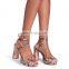 New stylish latest snake print high heels platform design crossover double strap ladies sandals shoes(sandalias mujer)