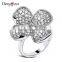 Fancy Lady Jewelry Clover Leaf Design CZ Stones Wedding Deluxe White Gold Ring