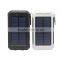 solar power bank 8000 mAh for laptop and cellphone with 2 strong LED lamp