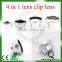 high quality 4 in 1 lens fisheye macro lens +wide angle lens+telephtoto lens