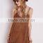 european sexy modern shoulder-straps tassel sueded girls dress