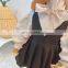 Girls Hepburn style lantern sleeve lace-up shirt black strap dress two-piece