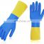 Double color flock lined household latex gloves