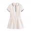 Spring New European and American Wave Style Wide Swing Short Sleeve Collar Dress for Women