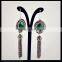 LFD-058E Wholesale Pave Rhinestone Crystal Oval Agate with Tassel Chains Dangle Earrings Jewelry Finding For Women