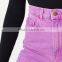 2015 young girls newly style pink high waist jean cuff shorts (JXC00192)
