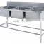 Restaurant Used Double Bowls Free-standing Commercial Stainless Steel Kitchen Sink GR-310B
