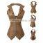 Women 16 Double Steel Bone Leather Fabrics Zippered With Thick Rope Tie Belt Overbust Shaper Corset