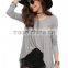 Ladies gray color fitted long sleeve loose body stretch cotton fabric blouse