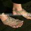 GOLD tone crystal pearl PAYAL Anklets toe ring barefoot sandal