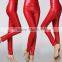 wholesale plain womens tight pants/sexy faux leather high waist leggings stretch PU pants laides skinny trousers