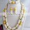 unique design !!! 2015 natural white coral and yellow shell pearl beads jewelry set