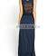 CHEFON Lace back milky jersey material navy blue maxi dress