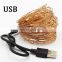 DC5V USB String Lights with Power Adapter Waterproof LED Copper Wire