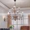 Retro French Chandelier White Distressed Wood Rust Metal Arms Candle Style Chandeliers 6 Lights for Living Dining Room