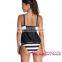 Hot Sale Wholesale Black Layered-Style Striped Swimwear Women One Piece