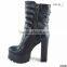 OBXG3 black patent leather zipper up thick high heel silvery buckle up ankle boots heel