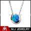 Womens round pendant charm necklace Blue stone Chain necklace stainless steel silver necklace