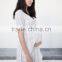 Summer print chiffon white wrap maternity dress, long maternity clothes, half sleeve maternity clothing