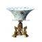 Elegant Blue & White Painting Ceramic Compote, Home Decorative Compotier, Porcelain Fruit Bowl With Bronze Triangle Base,