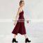 new fashion ladies dress v neck long red plain shoulder-straps elegant