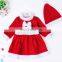 Newest Baby Girl Child Charming Christmas Skirt Gift Bowknot Ruffle Round Collar Long Sleeve Dress + 1 * Santa Claus Hat