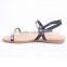 Wholesale asian style low heel ladies ankle strap sandals with golden metal decoration
