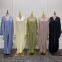 BS-LR529 Women Silk Muslim Dresses Abaya with Hijabs Scarf Open Front Cardigan Maxi Dress Dubai Robe Islamic Middle East Ethnic Dress