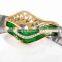 Womens 2015 Jewellery Waves Shaped Gold Plated Green Color Enamel Bangle