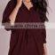 plus size drawstring waist shirt casual dress burgundy