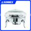 SUNNEX High Quality Special-designed All Stainless Steel Hydraulic Hinge Round Induction Chafing Dish / Buffet Food Warmer