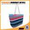 Colorful rainbow color paper straw stripe should bag cotton handle women shopping handbags