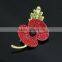 2015 Wholesale Red and Green Fashion Pins Crystal Poppy Bridal Jewelry Brooches Bouquet
