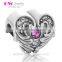 X284 Genuine Solid 925 Sterling Silver Heart Charms,Pink Diamond Trade Mark Charms Engraved Logo