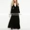 Lady Fashion Black Velvet Long Sleeved Maxi Dress Sexy Plunge Neck Party Dress
