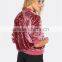 MGOO Custom Label Tag Women Outwear Zip Up Ribbed Trim Velvet Bomber Jacket Coat Pink