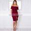 New Women Ladies Elegant Sexy Flounced Off Shoulder Bodycon Slit Side Pencil Eve Club Party Dresses Bandeau Summer Dress