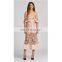 high quality short sleeve transparent hollow lace flower long dress shiny shiny skirt