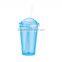 16OZ Reusable plastic water tumbler with straw