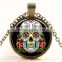 XP-TGN-S-108 Fashion Mandala Time Gemstone Pendant Charm Dome Silver Skull Cabochon Necklace For Ladies