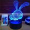 Lovely Rabbit Mode 16 Color Changing 3D Led Illusion Night Lamp With 24keys remote controller